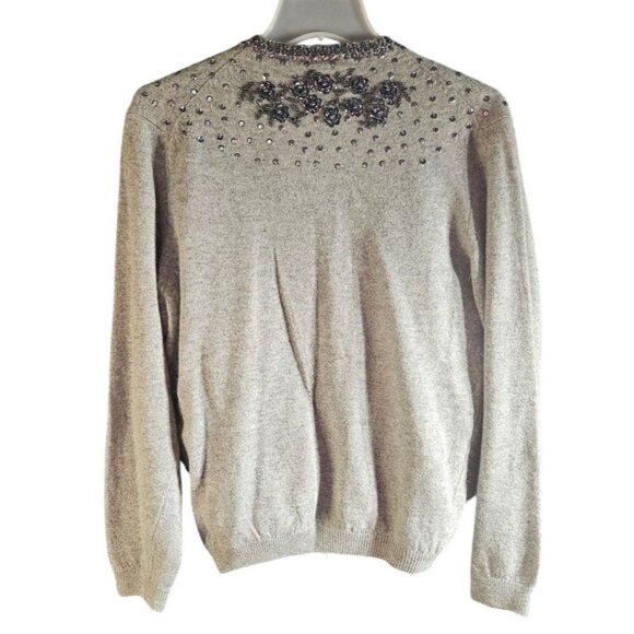 Vivien Forest Vintage Rabbit Wool Cardigan Sweater Floral Beaded Design Rhinesto - Picture 3 of 9
